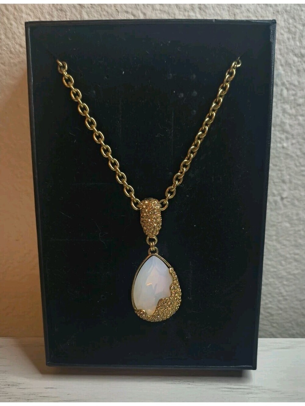 Heidi Daus Teardrop Stone Enhancer Pendant Crystal Chain Long Necklace Opal NWT